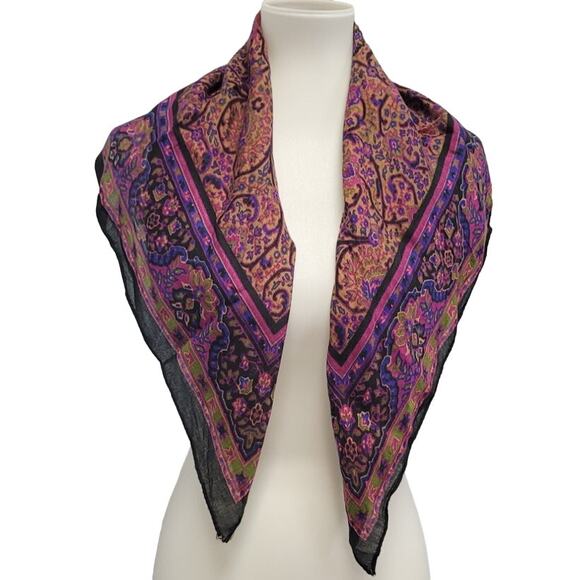Vintage Woven Polyester Floral Scrollwork Geometric Inspired Fashion Scarf - Picture 4 of 5